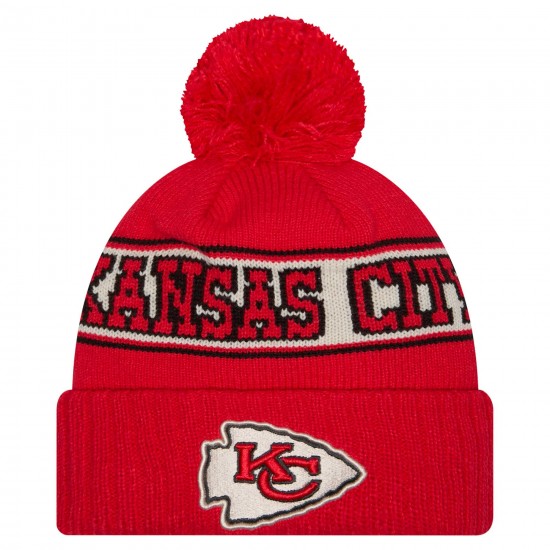 Kansas City Chiefs New Era Red Retro Cuffed Knit Hat with Pom