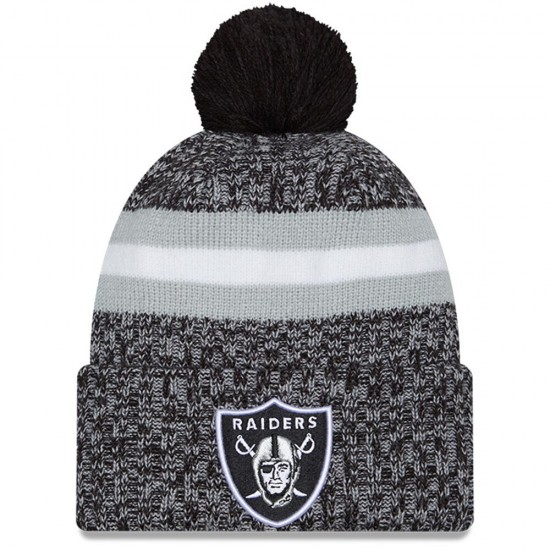 Las Vegas Raiders  New Era Black 2023 Sideline Cuffed Knit Hat With Pom