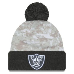 Las Vegas Raiders  New Era White-Graphite 2024 Salute To Service Digital Camo Cuffed Knit Hat with Pom