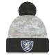 Las Vegas Raiders  New Era White-Graphite 2024 Salute To Service Digital Camo Cuffed Knit Hat with Pom