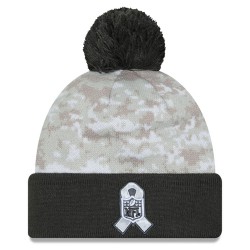 Las Vegas Raiders  New Era White-Graphite 2024 Salute To Service Digital Camo Cuffed Knit Hat with Pom