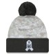 Las Vegas Raiders  New Era White-Graphite 2024 Salute To Service Digital Camo Cuffed Knit Hat with Pom