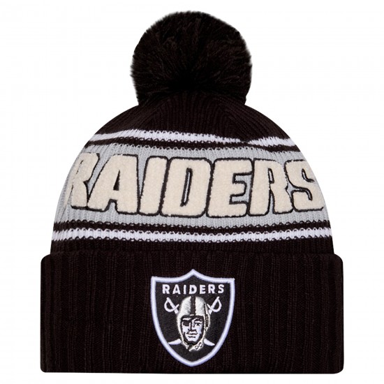 Las Vegas Raiders New Era Black 2024 Sideline Cuffed Knit Hat with Pom