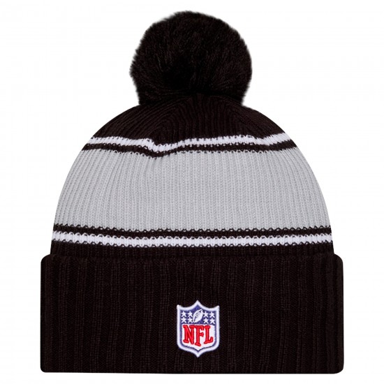 Las Vegas Raiders New Era Black 2024 Sideline Cuffed Knit Hat with Pom