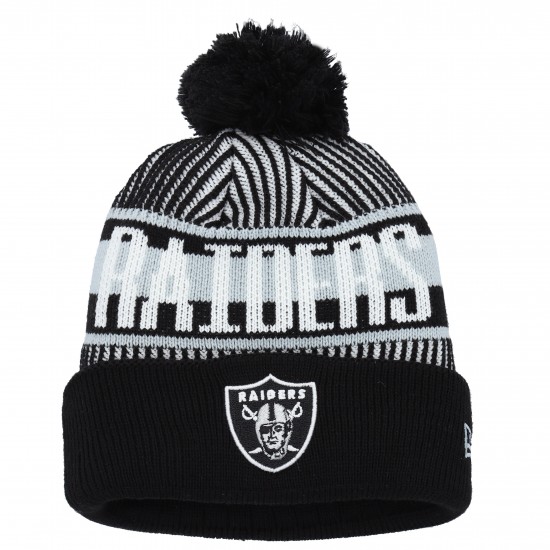 Las Vegas Raiders New Era Black Striped  Cuffed Knit Hat with Pom