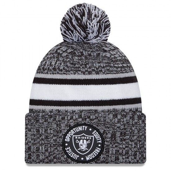 Las Vegas Raiders New Era Heather Black 2023 Inspire Change Cuffed Knit Hat With Pom