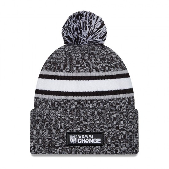 Las Vegas Raiders New Era Heather Black 2023 Inspire Change Cuffed Knit Hat With Pom