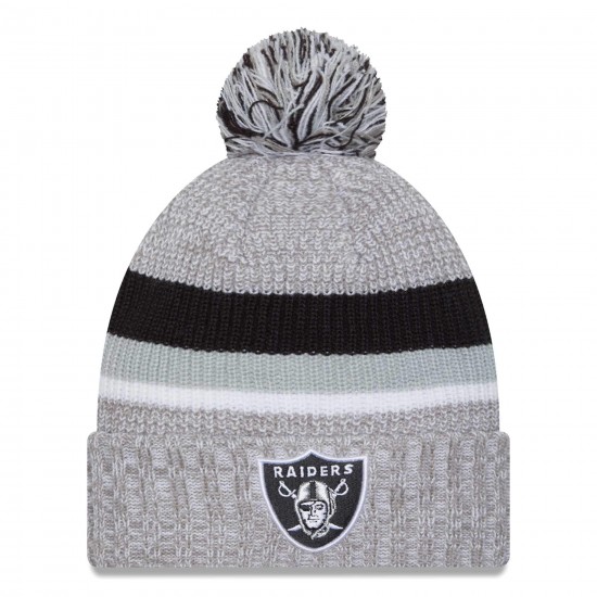 Las Vegas Raiders New Era Heather Gray Cuffed Knit Hat with Pom
