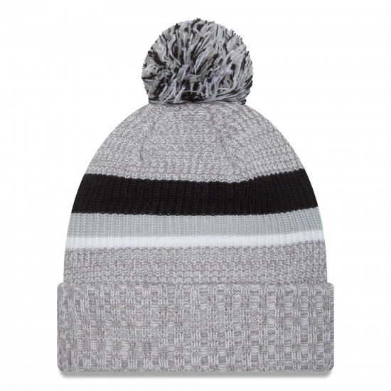 Las Vegas Raiders New Era Heather Gray Cuffed Knit Hat with Pom