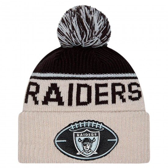 Las Vegas Raiders New Era Stone NFL Sideline Historic Cuffed Knit Hat with Pom