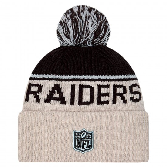 Las Vegas Raiders New Era Stone NFL Sideline Historic Cuffed Knit Hat with Pom