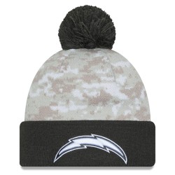 Los Angeles Chargers  New Era White-Graphite 2024 Salute To Service Digital Camo Cuffed Knit Hat with Pom