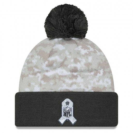 Los Angeles Chargers  New Era White-Graphite 2024 Salute To Service Digital Camo Cuffed Knit Hat with Pom