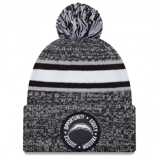 Los Angeles Chargers New Era Heather Black 2023 Inspire Change Cuffed Knit Hat With Pom