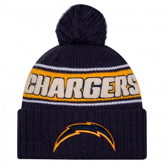 Los Angeles Chargers New Era Navy 2024 Sideline Cuffed Knit Hat with Pom