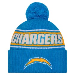 Los Angeles Chargers New Era Powder Blue 2024 Sideline Cuffed Knit Hat with Pom