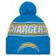 Los Angeles Chargers New Era Powder Blue 2024 Sideline Cuffed Knit Hat with Pom