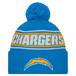 Los Angeles Chargers New Era Powder Blue 2024 Sideline Sport Cuffed Knit Hat with Pom