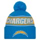 Los Angeles Chargers New Era Powder Blue 2024 Sideline Sport Cuffed Knit Hat with Pom