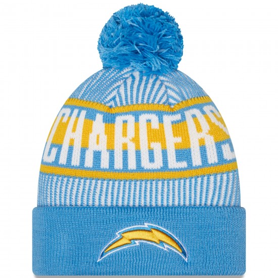 Los Angeles Chargers New Era Powder Blue Striped Cuffed Knit Hat with Pom