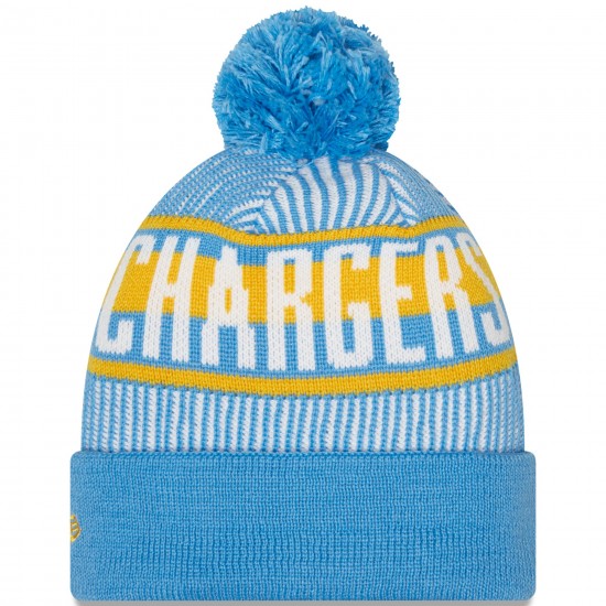 Los Angeles Chargers New Era Powder Blue Striped Cuffed Knit Hat with Pom