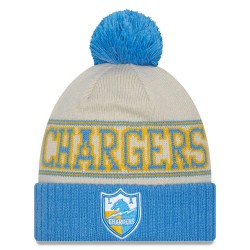 Los Angeles Chargers New Era Powder Cream-Blue 2023 Sideline Historic Pom Cuffed Knit Hat