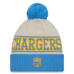 Los Angeles Chargers New Era Powder Cream-Blue 2023 Sideline Historic Pom Cuffed Knit Hat