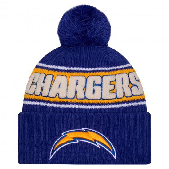 Los Angeles Chargers New Era Royal 2024 Sideline Cuffed Knit Hat with Pom