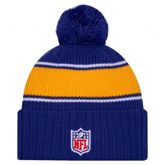 Los Angeles Chargers New Era Royal 2024 Sideline Cuffed Knit Hat with Pom