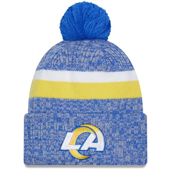 Los Angeles Rams  New Era Royal 2023 Sideline Cuffed Knit Hat With Pom