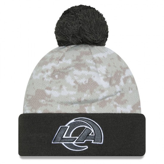 Los Angeles Rams  New Era White-Graphite 2024 Salute To Service Digital Camo Cuffed Knit Hat with Pom