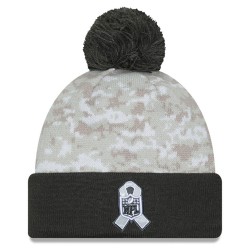 Los Angeles Rams  New Era White-Graphite 2024 Salute To Service Digital Camo Cuffed Knit Hat with Pom