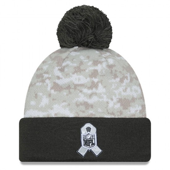 Los Angeles Rams  New Era White-Graphite 2024 Salute To Service Digital Camo Cuffed Knit Hat with Pom