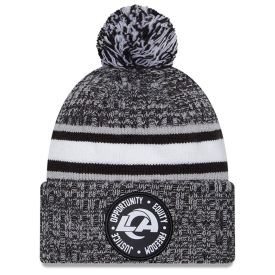 Los Angeles Rams New Era Heather Black 2023 Inspire Change Cuffed Knit Hat With Pom