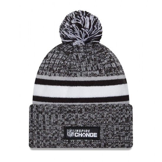 Los Angeles Rams New Era Heather Black 2023 Inspire Change Cuffed Knit Hat With Pom