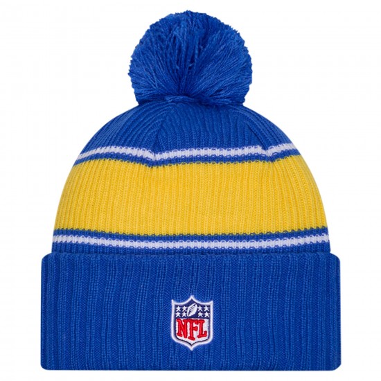 Los Angeles Rams New Era Royal 2024 Sideline Cuffed Knit Hat with Pom