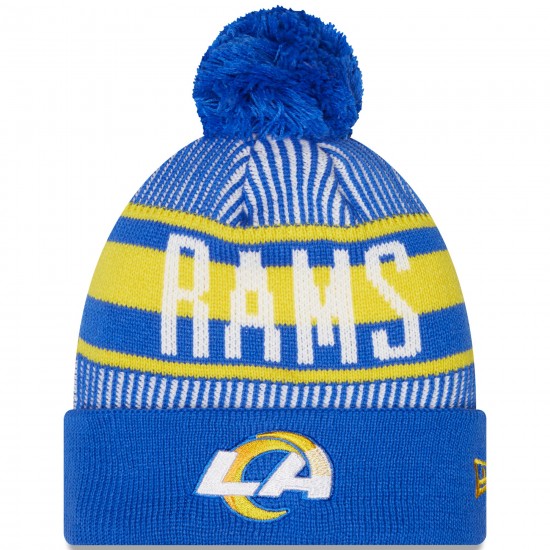 Los Angeles Rams New Era Royal Striped Cuffed Knit Hat with Pom