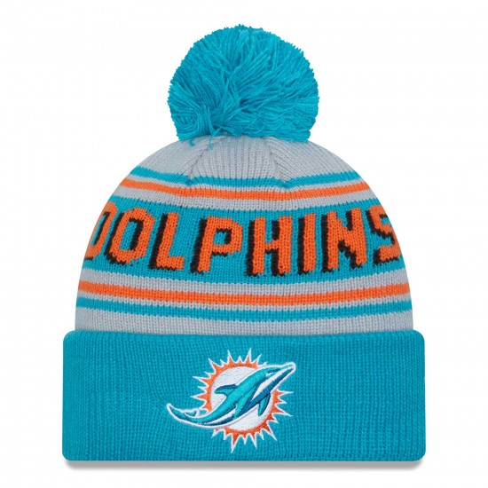 Miami Dolphins  New Era Aqua  Main Cuffed Knit Hat with Pom