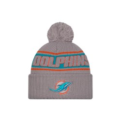 Miami Dolphins  New Era Gray 2024 Sideline Sport Cuffed Knit Hat with Pom