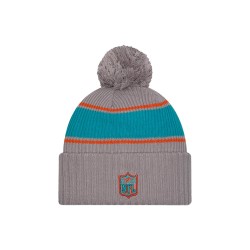 Miami Dolphins  New Era Gray 2024 Sideline Sport Cuffed Knit Hat with Pom