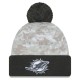 Miami Dolphins  New Era White-Graphite 2024 Salute To Service Digital Camo Cuffed Knit Hat with Pom