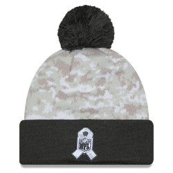 Miami Dolphins  New Era White-Graphite 2024 Salute To Service Digital Camo Cuffed Knit Hat with Pom
