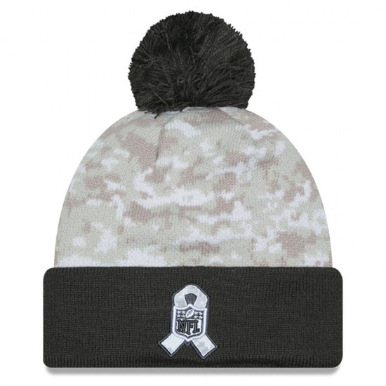 Miami Dolphins  New Era White-Graphite 2024 Salute To Service Digital Camo Cuffed Knit Hat with Pom