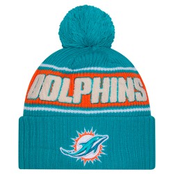 Miami Dolphins New Era Aqua 2024 Sideline Cuffed Knit Hat with Pom