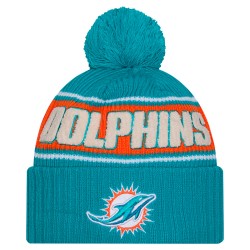 Miami Dolphins New Era Aqua 2024-25 Sideline Cuffed Knit Hat with Pom