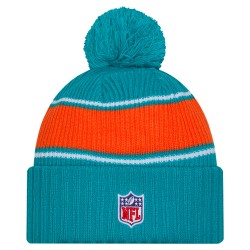 Miami Dolphins New Era Aqua 2024-25 Sideline Cuffed Knit Hat with Pom