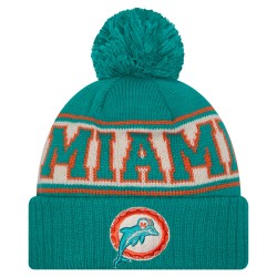 Miami Dolphins New Era Aqua Retro Cuffed Knit Hat with Pom