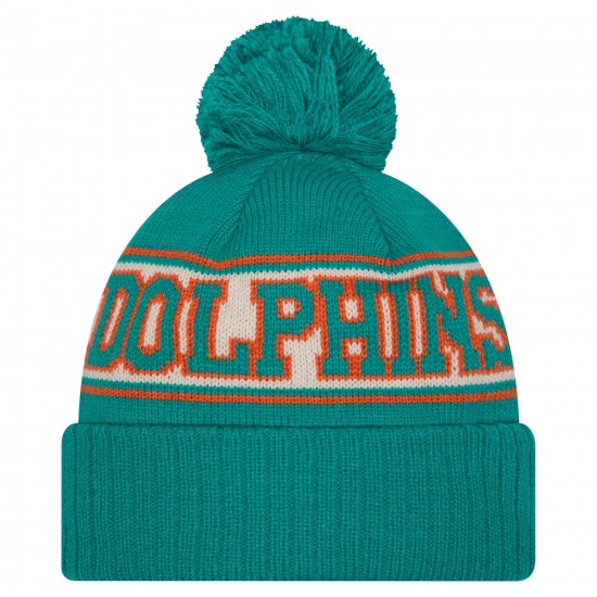 Miami Dolphins New Era Aqua Retro Cuffed Knit Hat with Pom