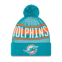 Miami Dolphins New Era Aqua Striped  Cuffed Knit Hat with Pom