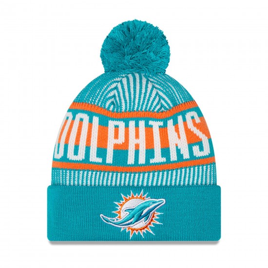 Miami Dolphins New Era Aqua Striped  Cuffed Knit Hat with Pom